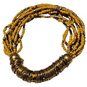 Retro Yellow Gold Multi-Strand Beaded Bracelet Metallic Coil 60s 70s Fashion